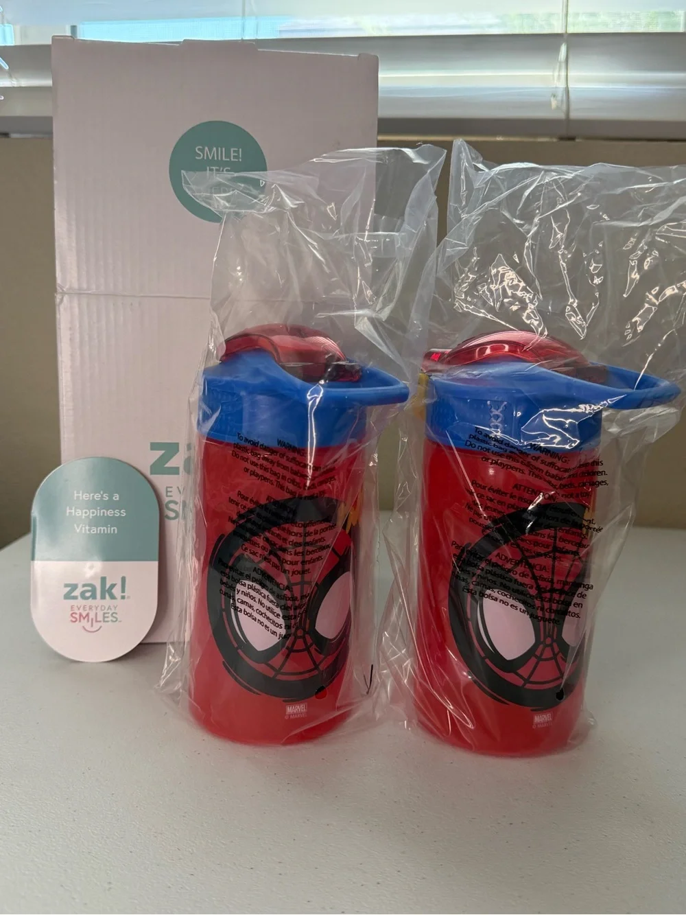 Set of 2 Zack Designs Kids Spiderman 16oz Plastic Water Bottles with Straws